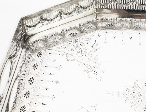 fig 2. Antique Victorian Silver Plated Gallery Tray Circa 19th Century

