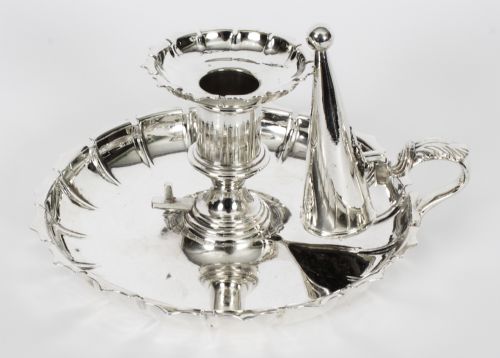 fig 1. Antique Pair Silver Plated Chamber Candlesticks C1840 19th C
