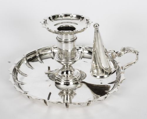 fig 2. Antique Pair Silver Plated Chamber Candlesticks C1840 19th C
