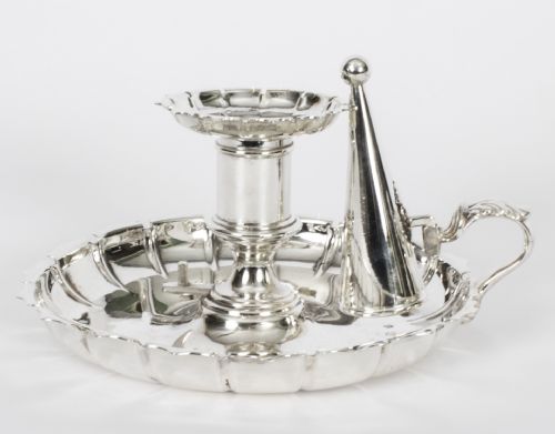 fig 3. Antique Pair Silver Plated Chamber Candlesticks C1840 19th C

