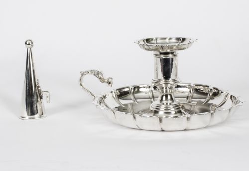fig 4. Antique Pair Silver Plated Chamber Candlesticks C1840 19th C
