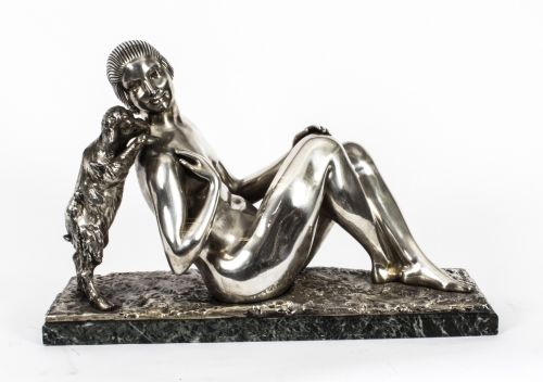 Antique Art Deco Silvered Bronze by Germaine Oury Desruelles Circa 1920
