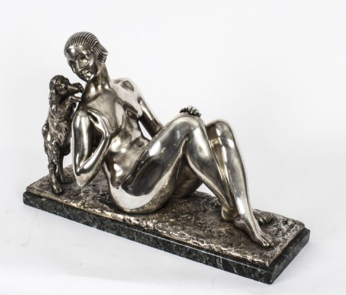 fig 1. Antique Art Deco Silvered Bronze by Germaine Oury Desruelles Circa 1920
