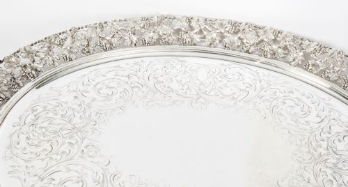 ANTIQUE MONUMENTAL VICTORIAN OVAL SILVER PLATED TRAY C1870 19TH CENTURY - ADDITIONAL PHOTO 4