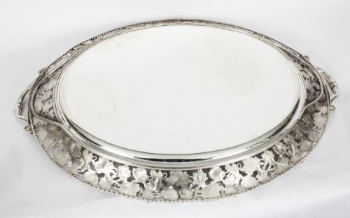 ANTIQUE MONUMENTAL VICTORIAN OVAL SILVER PLATED TRAY C1870 19TH CENTURY - ADDITIONAL PHOTO 6