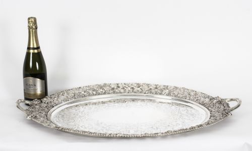 ANTIQUE MONUMENTAL VICTORIAN OVAL SILVER PLATED TRAY C1870 19TH CENTURY - ADDITIONAL PHOTO 7