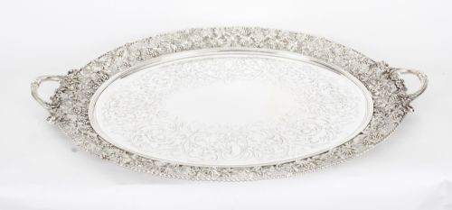 ANTIQUE MONUMENTAL VICTORIAN OVAL SILVER PLATED TRAY C1870 19TH CENTURY - ADDITIONAL PHOTO 9
