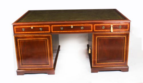 ANTIQUE VICTORIAN FLAME MAHOGANY PARTNERS PEDESTAL DESK C1860 19TH C - ADDITIONAL PHOTO 22