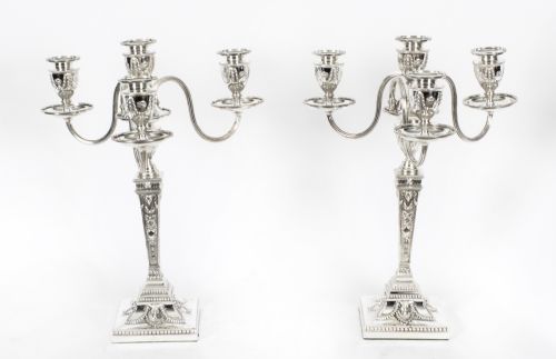 Antique Pair Victorian 4 Light Candelabra Elkington C.1865 19th C
