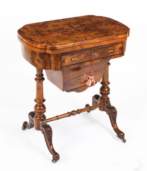 Antique Victorian Burr Walnut Games Work Table C.1870 19th C
