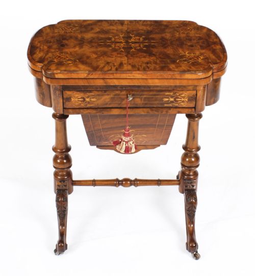 fig 1. Antique Victorian Burr Walnut Games Work Table c.1870 19th C