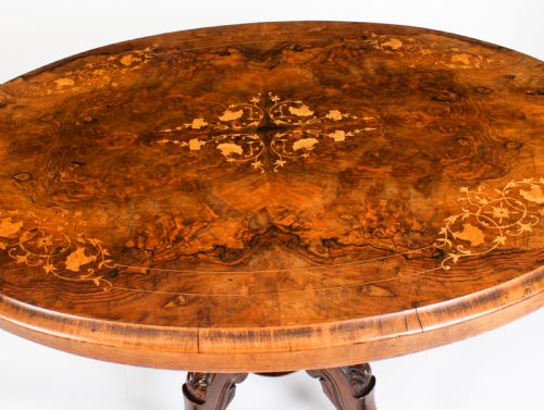 fig 5. Antique Burr Walnut Oval Tilt Top Loo Table Circa 1860 19th Century