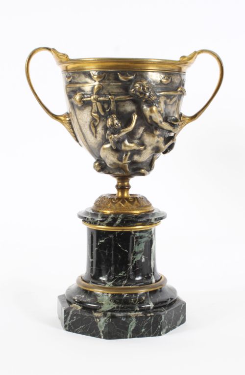 ANTIQUE PAIR FRENCH GRAND TOUR SILVERED BRONZE PEDESTAL URNS C1860 19TH C - ADDITIONAL PHOTO 1