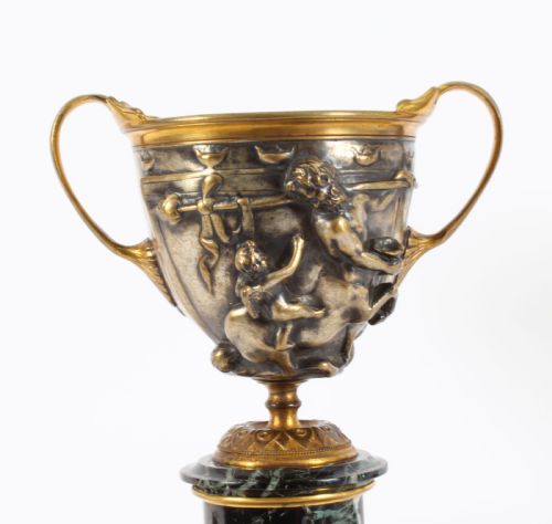 ANTIQUE PAIR FRENCH GRAND TOUR SILVERED BRONZE PEDESTAL URNS C1860 19TH C - ADDITIONAL PHOTO 2