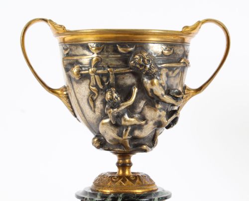 ANTIQUE PAIR FRENCH GRAND TOUR SILVERED BRONZE PEDESTAL URNS C1860 19TH C - ADDITIONAL PHOTO 3