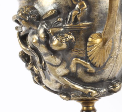 ANTIQUE PAIR FRENCH GRAND TOUR SILVERED BRONZE PEDESTAL URNS C1860 19TH C - ADDITIONAL PHOTO 4