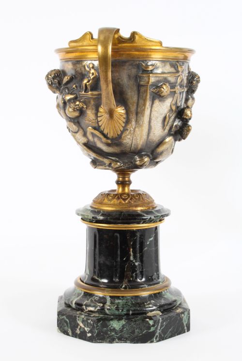 ANTIQUE PAIR FRENCH GRAND TOUR SILVERED BRONZE PEDESTAL URNS C1860 19TH C - ADDITIONAL PHOTO 5
