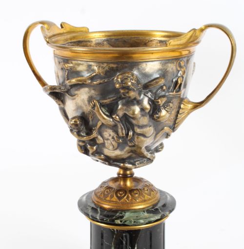 ANTIQUE PAIR FRENCH GRAND TOUR SILVERED BRONZE PEDESTAL URNS C1860 19TH C - ADDITIONAL PHOTO 9