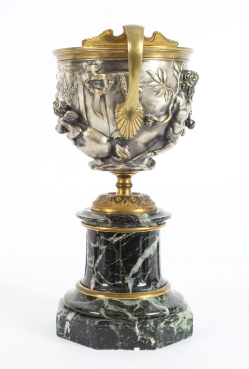 ANTIQUE PAIR FRENCH GRAND TOUR SILVERED BRONZE PEDESTAL URNS C1860 19TH C - ADDITIONAL PHOTO 12