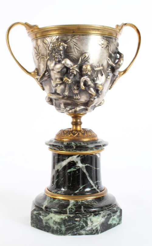 ANTIQUE PAIR FRENCH GRAND TOUR SILVERED BRONZE PEDESTAL URNS C1860 19TH C - ADDITIONAL PHOTO 13