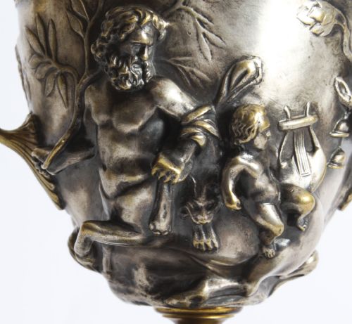 ANTIQUE PAIR FRENCH GRAND TOUR SILVERED BRONZE PEDESTAL URNS C1860 19TH C - ADDITIONAL PHOTO 15