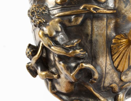 ANTIQUE PAIR FRENCH GRAND TOUR SILVERED BRONZE PEDESTAL URNS C1860 19TH C - ADDITIONAL PHOTO 24