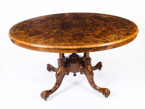 Antique Victorian Burr Walnut Oval Loo Table 19th Century
