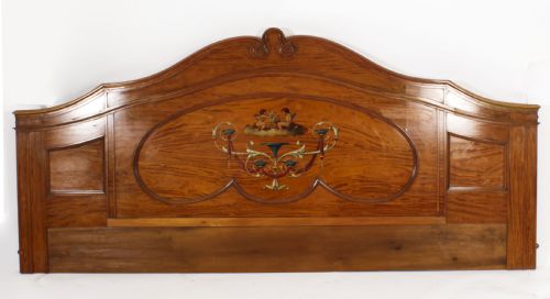 Antique 11 Ft Wide Sheraton Revival Satinwood Bed Headboard 19th Century
