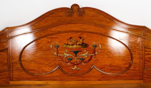 fig 1. Antique 11 ft wide Sheraton Revival Satinwood Bed Headboard 19th Century