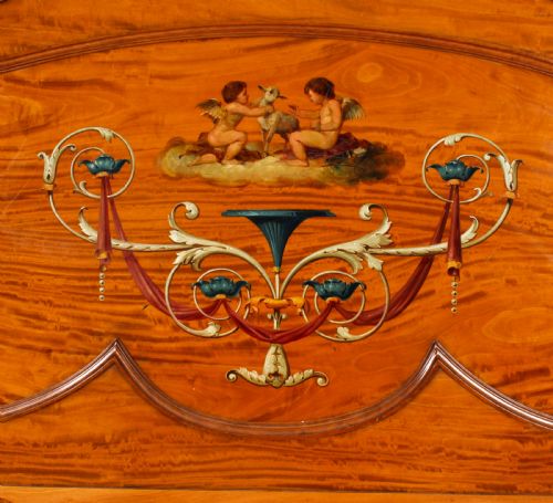 fig 3. Antique 11 ft wide Sheraton Revival Satinwood Bed Headboard 19th Century
