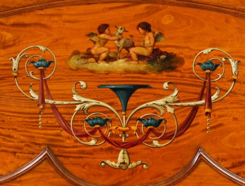 fig 4. Antique 11 ft wide Sheraton Revival Satinwood Bed Headboard 19th Century