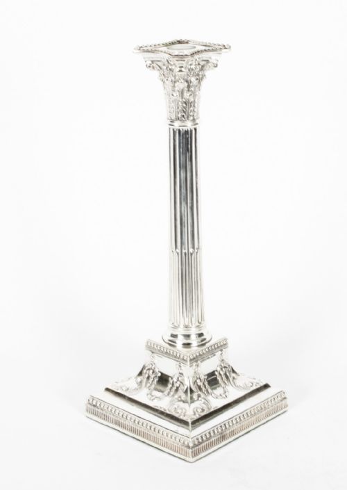 fig 1. Antique Victorian Pair Neo-classical Silver Plated Candlesticks Late 19th C