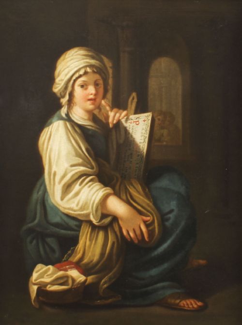 ANTIQUE ITALIAN SCHOOL OIL PAINTING YOUNG LADY READING A SCROLL 19TH C - ADDITIONAL PHOTO 1