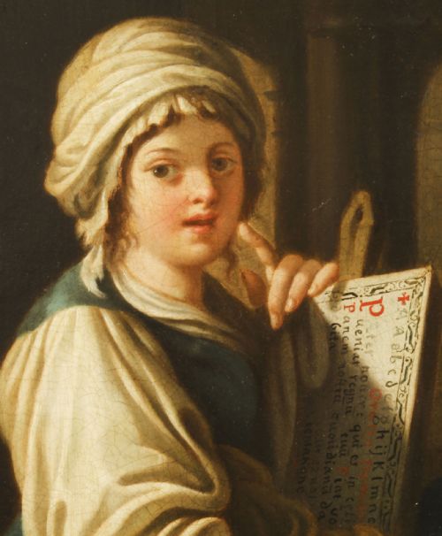ANTIQUE ITALIAN SCHOOL OIL PAINTING YOUNG LADY READING A SCROLL 19TH C - ADDITIONAL PHOTO 3
