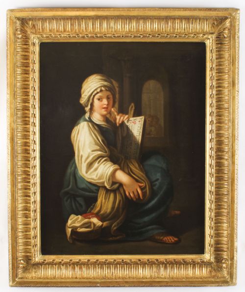 ANTIQUE ITALIAN SCHOOL OIL PAINTING YOUNG LADY READING A SCROLL 19TH C - ADDITIONAL PHOTO 17