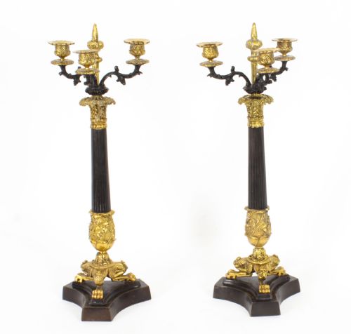 Antique Pair Louis Revival Ormolu & Bronze Candelabra 19th Century
