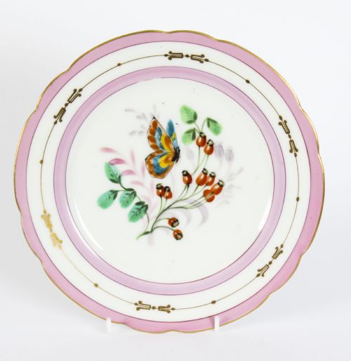 Antique French Pink Porcelain Cabinet Plate C1880
