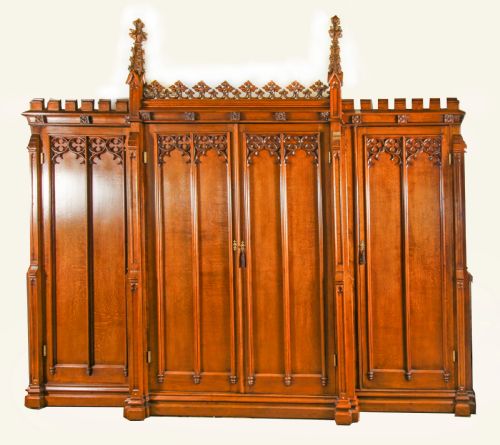 Antique Gothic Revival Oak Breakfront Wardrobe Thomas King C1840 19th C
