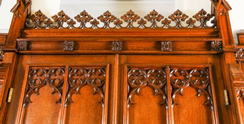 fig 1. Antique Gothic Revival Oak Breakfront Wardrobe Thomas King C1840 19th C
