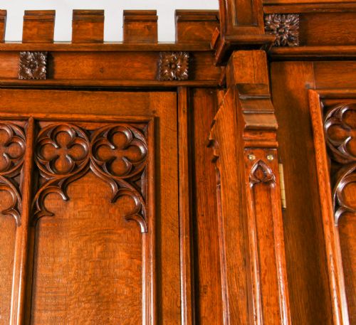 fig 2. Antique Gothic Revival Oak Breakfront Wardrobe Thomas King C1840 19th C
