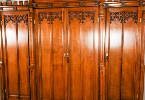fig 3. Antique Gothic Revival Oak Breakfront Wardrobe Thomas King C1840 19th C
