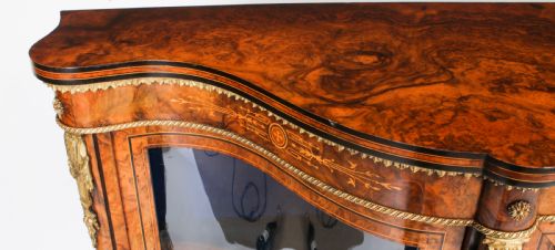 fig 4. Antique Victorian Serpentine Burr Walnut Marquetry Credenza 19th C
