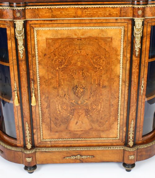 fig 6. Antique Victorian Serpentine Burr Walnut Marquetry Credenza 19th C

