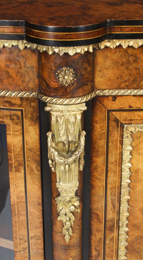 fig 7. Antique Victorian Serpentine Burr Walnut Marquetry Credenza 19th C
