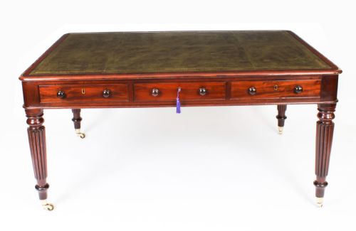 fig 2. Antique 5ft William IV Six Drawer Partners Writing Table C 1830 19th C
