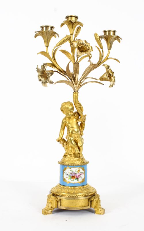 fig 3. Antique Pair Sevres Bleu Celeste Porcelain & Ormolu Candelabra 19th C
