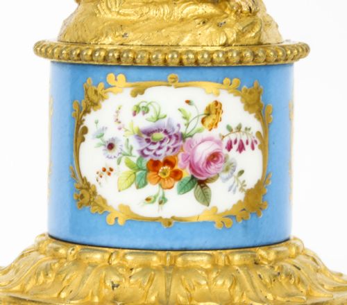fig 5. Antique Pair Sevres Bleu Celeste Porcelain & Ormolu Candelabra 19th C
