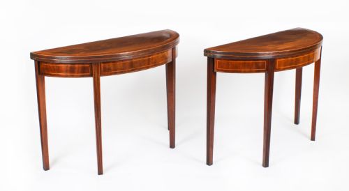 Antique Pair George III Card Console Tea Tables 19th C
