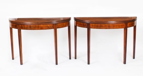 fig 1. Antique Pair George III Card Console Tea Tables 19th C