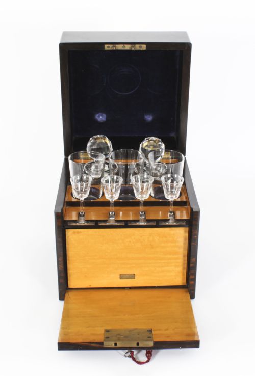 fig 1. Antique Coromandel Tantalus Humidor Drew & Son 19th C
